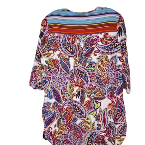 Fig & Flower Textured Paisley Striped Tunic - Red/Blue on White - S - Picture 4 of 10